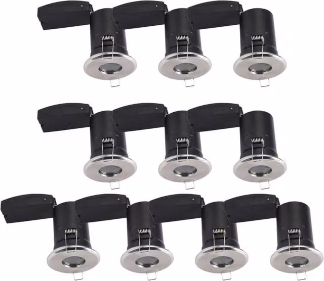 First Choice Lighting Set of 10 Brushed Chrome IP65 Dimmable Recessed Bathroom Downlights in Silver – 1