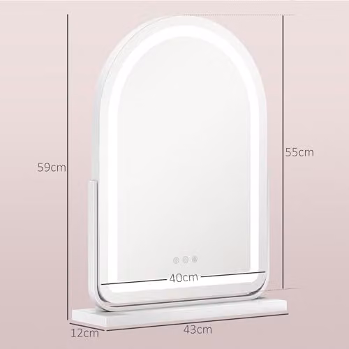 HOMCOM LED Vanity Dressing Table Mirror in White, Dimmable and Adjustable, W: 43 cm, H: 59 cm – 4