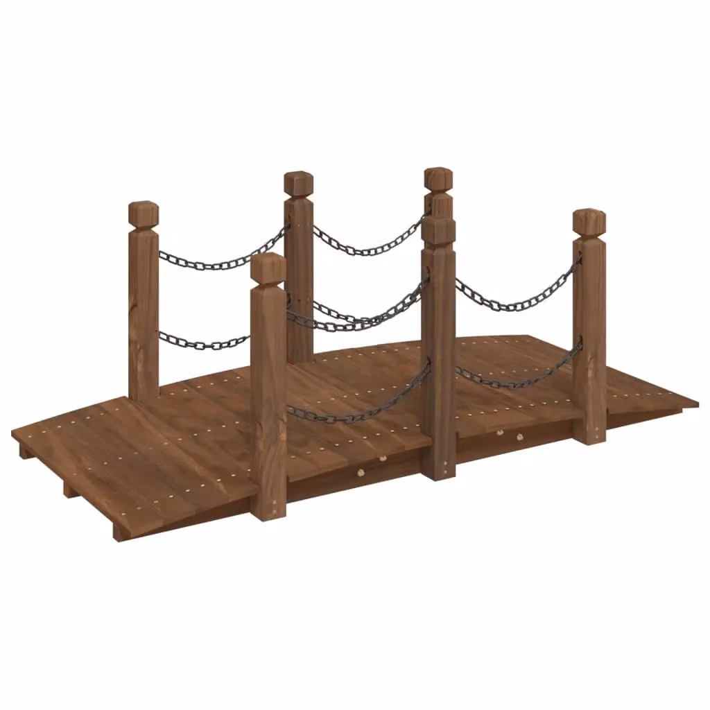 Berkfield Home Garden Bridge with Chain Railings in Brown Solid Spruce Wood, W/D/H: 150 x 67 x 56 cm – 2