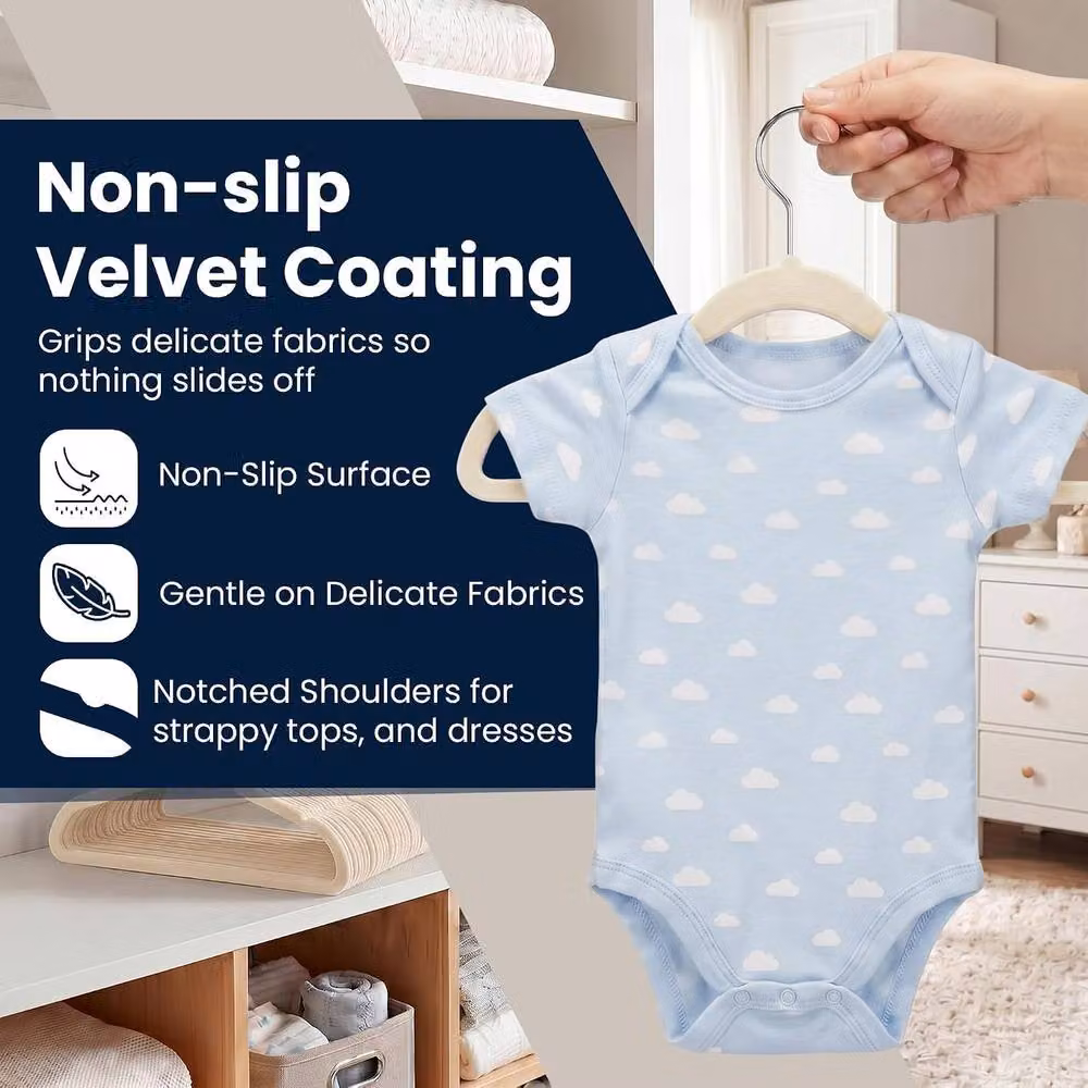 Sasha Morel Cream Velvet Baby Clothes Hangers with Non-Slip Swivel Hooks, 30 Pack – 3