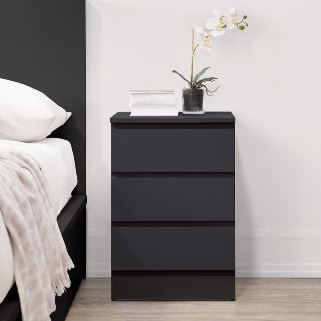 Birlea Oslo 3 Drawer Bedside Table in Grey and Black – 1
