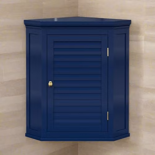 Teamson Home Glancy Wall Mounted Corner Cabinet with Faux Louvered Hinged Doors, Blue, H: 61.0 cm, W: 38.1 cm, D: 38.1 cm – 4