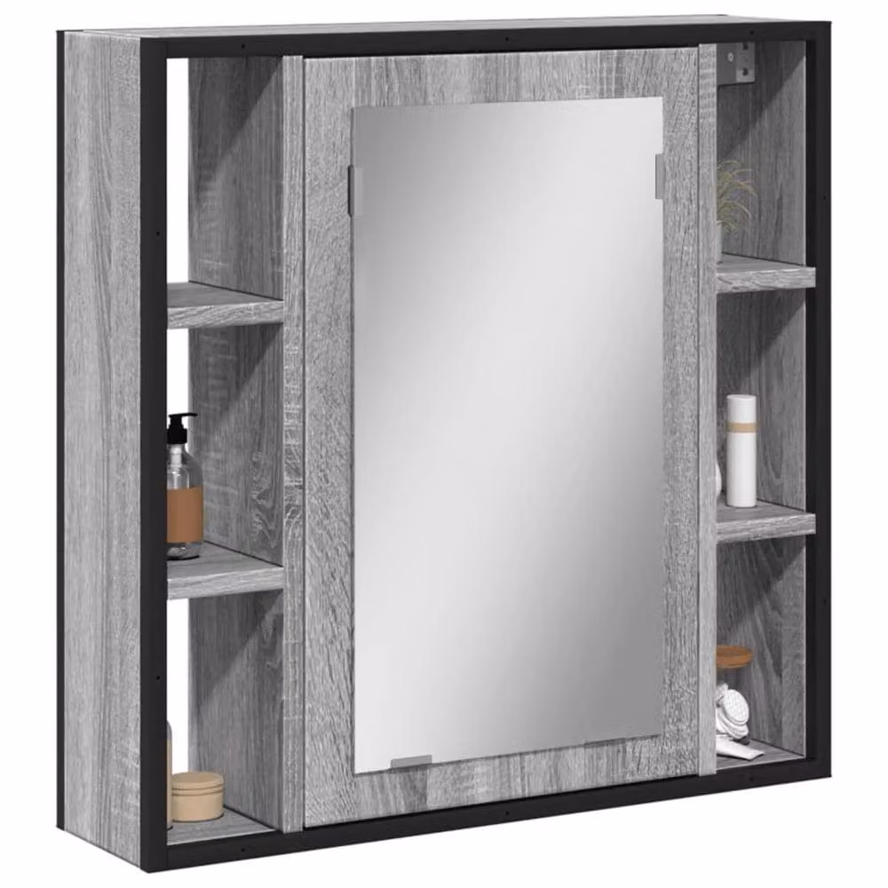 Berkfield Home Grey Sonoma Bathroom Mirror Cabinet with Hinged Glass Doors, W: 60 cm, H: 60 cm, D: 16 cm – 2