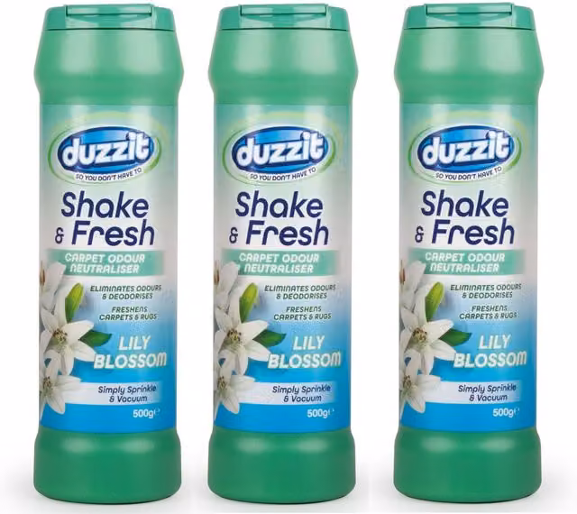 Duzzit Shake Fresh Carpet Freshener Powder Lily Blossom Odour Neutraliser, 500g, Green