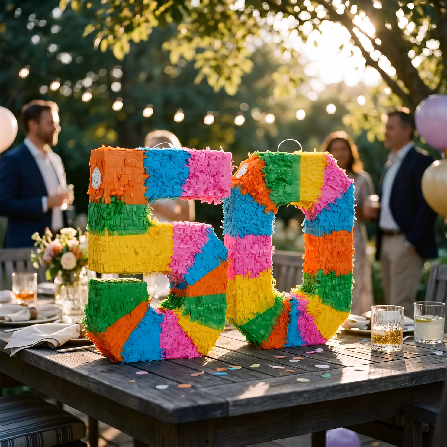 Fax Potato Multicolour Pinata Set with Stick and Blindfold for 50th Birthday or Anniversary Parties – 5
