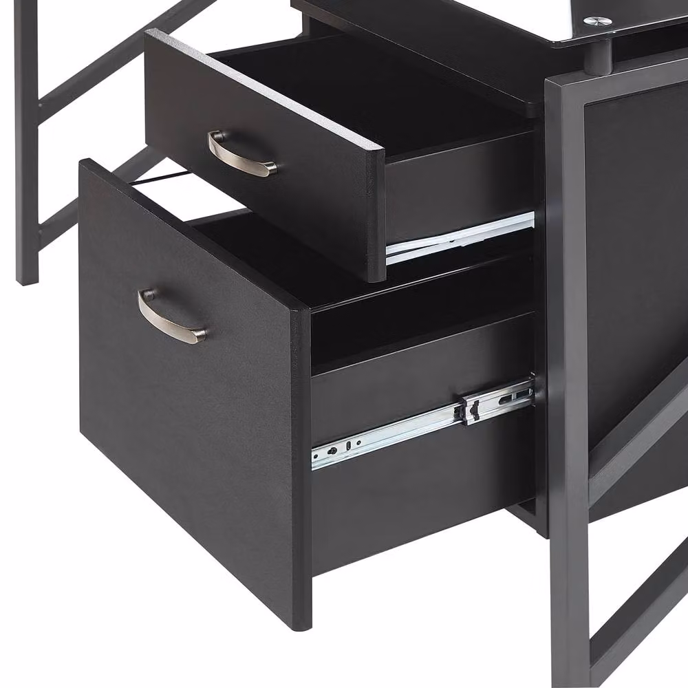 Wyld and Coco Black Writing Desk with Tempered Glass Top and Metal Frame, W: 117 cm, D: 57 cm, H: 76 cm – 5
