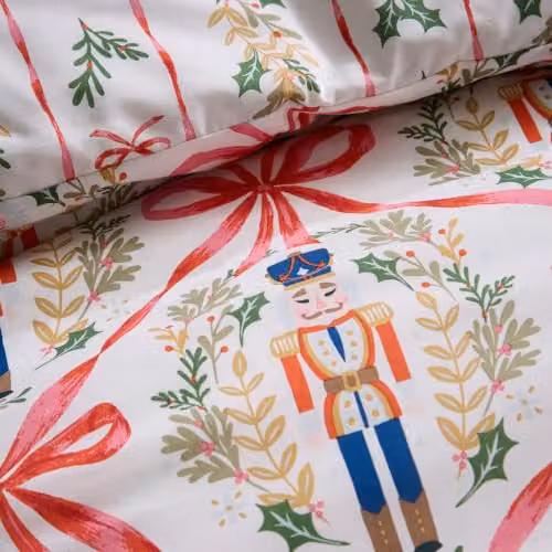 Catherine Lansfield Christmas Nutcracker Bows Reversible Duvet Cover and Pillowcase Set in Natural Beige, W/D/H: 200 x 200 cm – 3