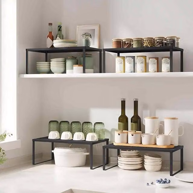 The Bazaarist Set of 2 Expandable Metal Spice Racks in Jet Black – 1