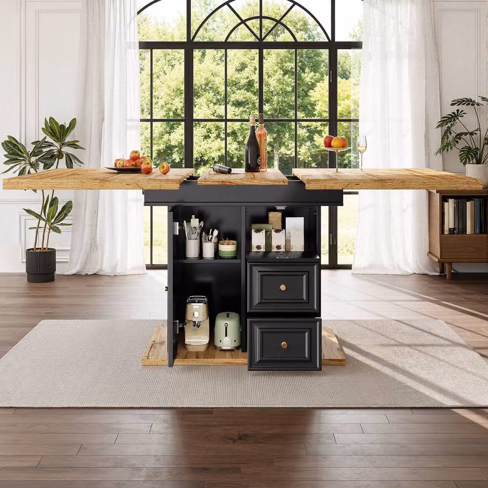 BTM Extendable Rectangular Dining Table in Black with Butterfly Leaf for 6 People – 3
