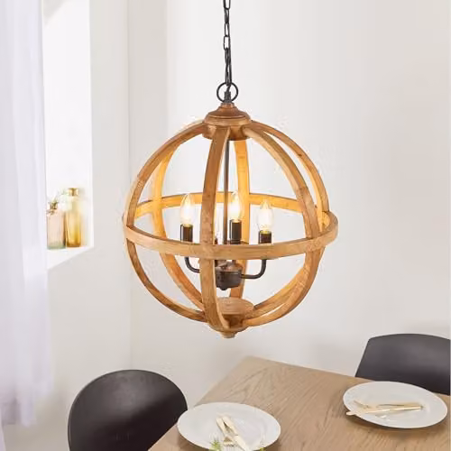 Netlighting Toba 4 Light Spherical Pendant Light in Brown Mango Wood and Dark Bronze Paint, H 80 cm x W 43 cm x D 43 cm – 2