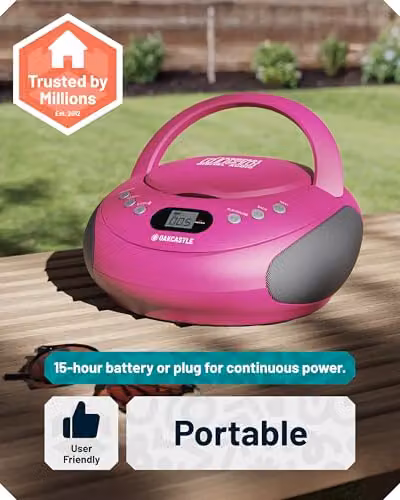 Oakcastle CD250 Portable Bluetooth CD Boombox with FM Radio in Pink – 4
