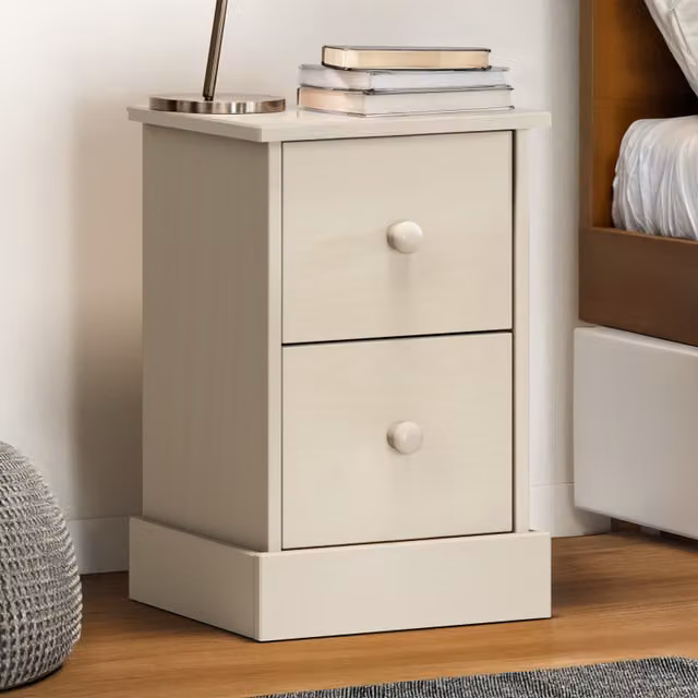 Mercers Furniture White Farmhouse 2 Drawer Bedside Cabinet Made of Solid Pine Wood W/D/H: 32 x 35 x 54 cm