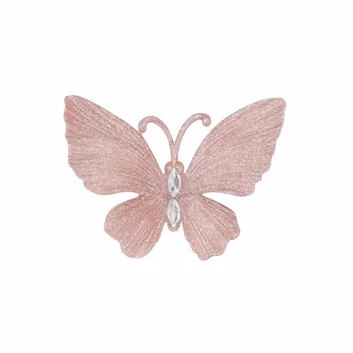 Melody Maison Set of 3 Pink and Silver Glitter Jewelled Butterfly Christmas Hanging Decorations, 10 cm – 3