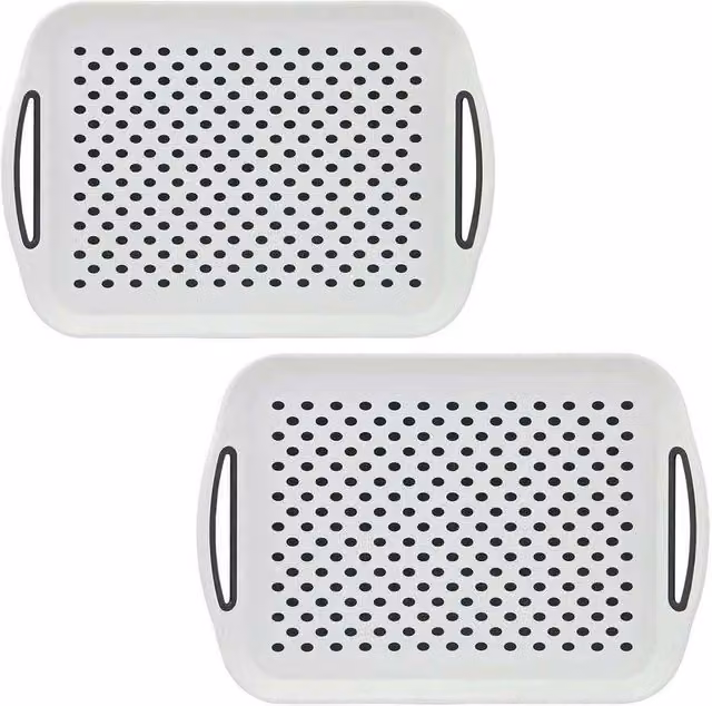 PAWNORA 2 Pack White Non-Slip Rectangular Plastic Serving Trays