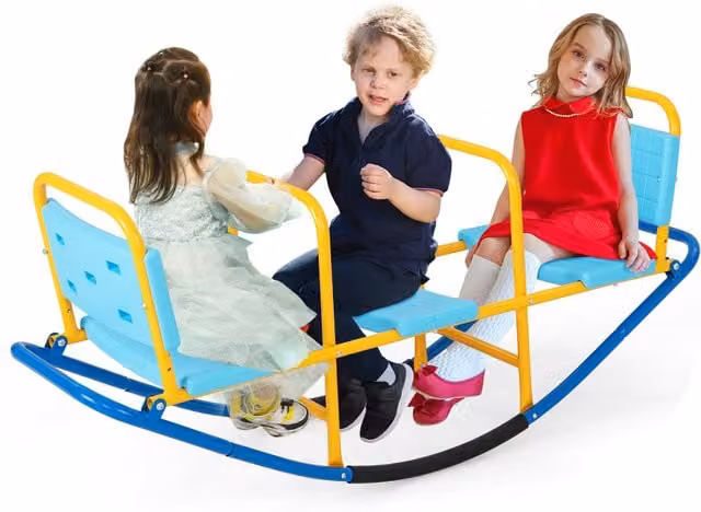 Costway 3-Person Metal Rocking Seesaw in Blue