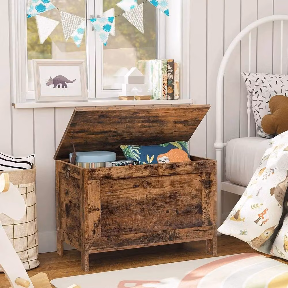 FORGEVIO Rustic Brown Wooden Storage Chest and Toy Trunk, W/D/H: 76 x 40 x 48 cm – 2