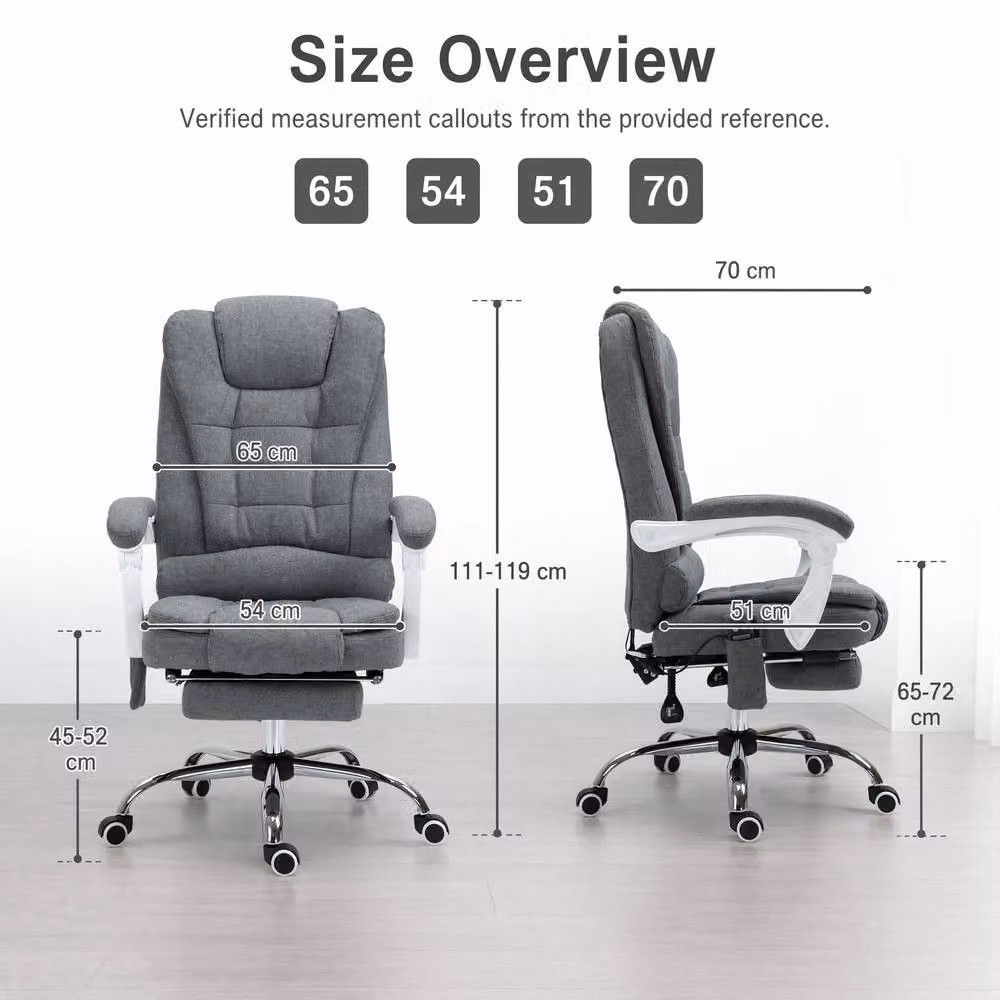 STILVORA Grey Fabric Executive Massage Office Chair with Heat, Recline, Footrest and Headrest, W/D/H: 70 x 70 x 122 cm – 4