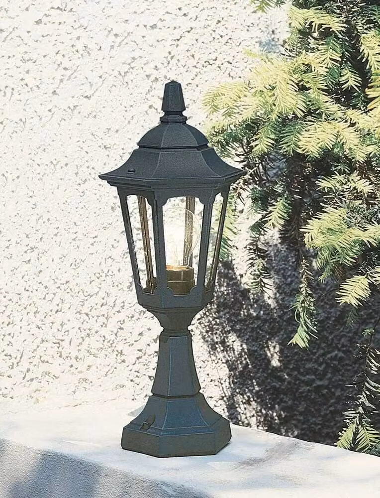 Loops Black Outdoor IP44 LED Wall and Ground Pedestal Lantern Light with E27 Bulb – 2