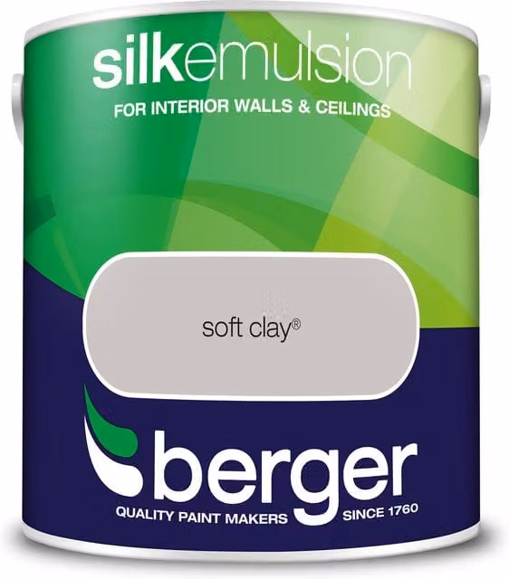 Berger Silk Emulsion Water Based Dispersion Paint in Soft Clay Beige and Grey Satin Gloss