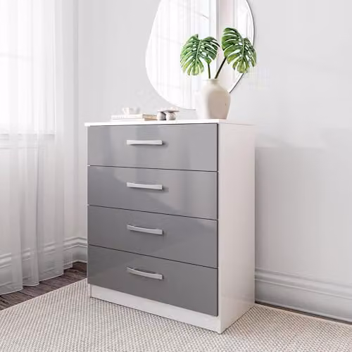 Birlea Lynx 4 Drawer Chest in White, Grey and Silver High Gloss Finish – 2
