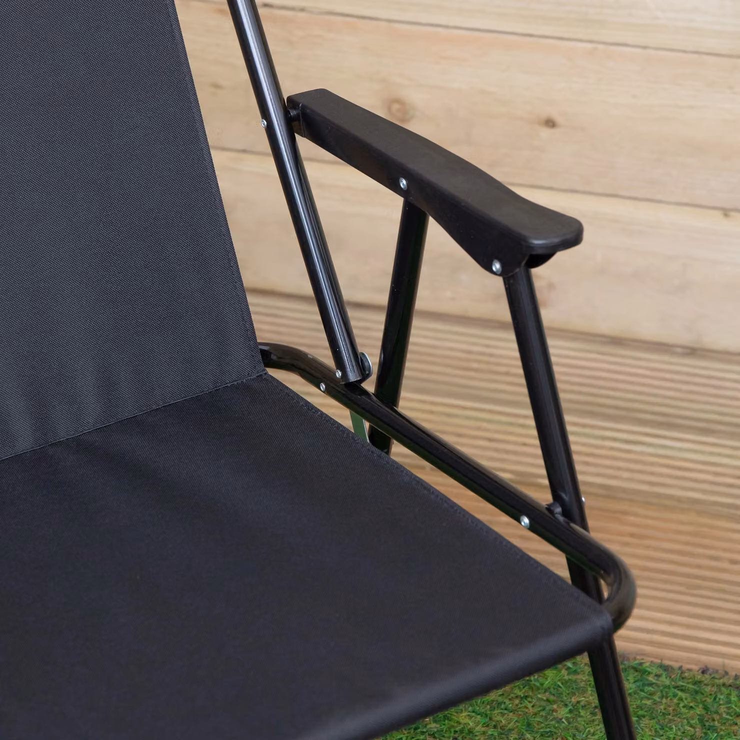 Samuel Alexander Black Lightweight Foldable Canvas Garden Chair with Plastic Armrests – 3