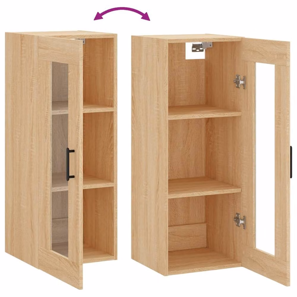 Berkfield Home Wall Mounted Sonoma Oak Cabinet with Glass Doors in Light Brown, W/D/H: 34.5 x 34 x 90 cm – 4