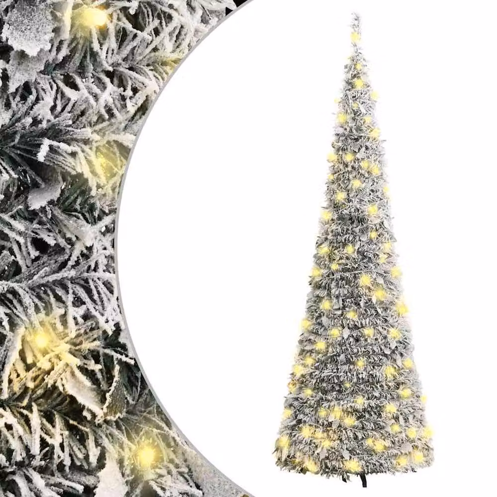 Berkfield Home Beautiful Pop-up Flocked Snow Artificial Christmas Tree with 100 LEDs in White and Green – 2