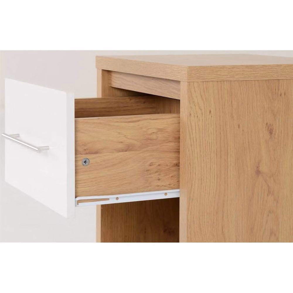 FORGEVIO Modern 1 Drawer Bedside Cabinet in White High Gloss and Light Oak – 2
