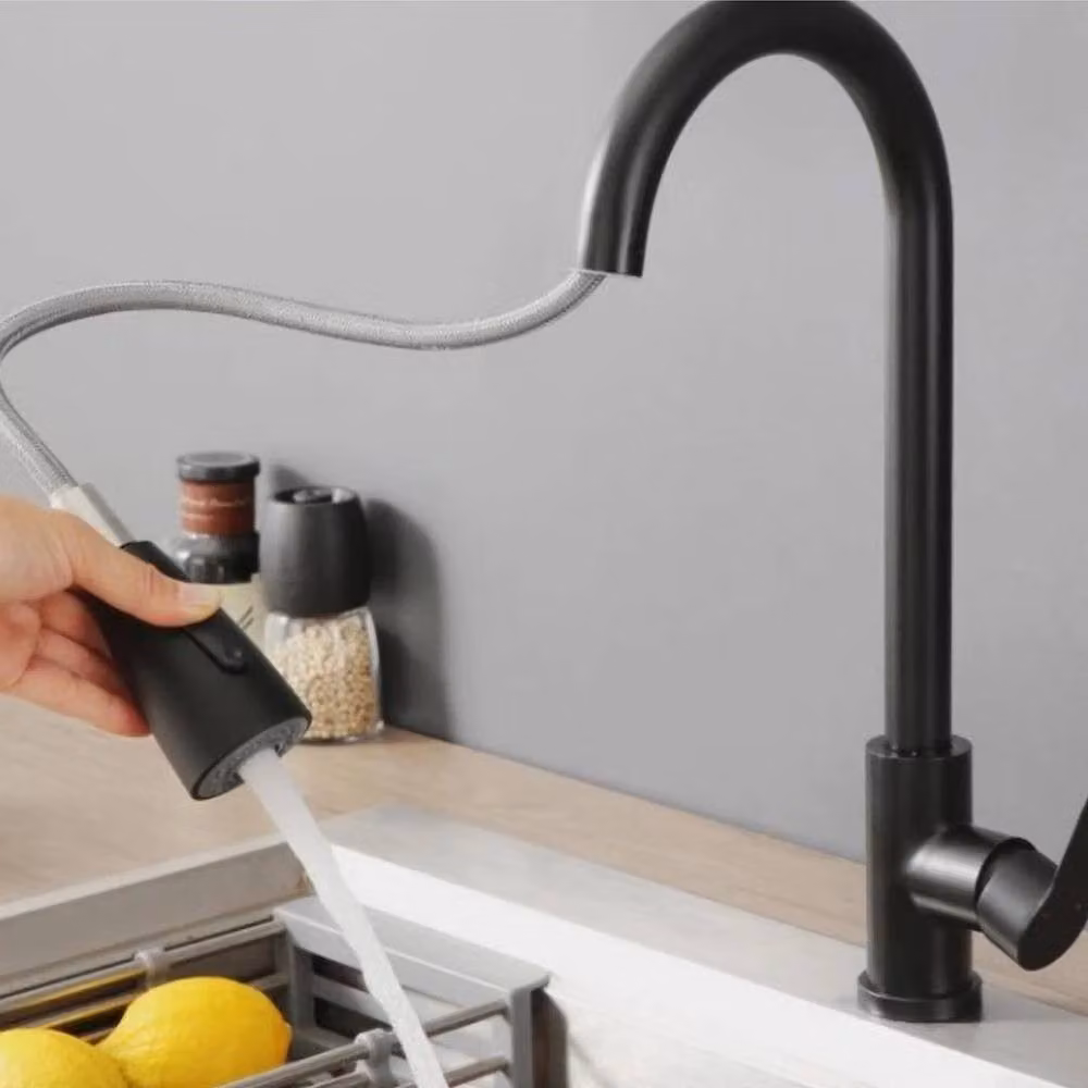 PAWNORA Black 360 Swivel Pull Out Spray Kitchen Sink Mixer Mono Tap – 5