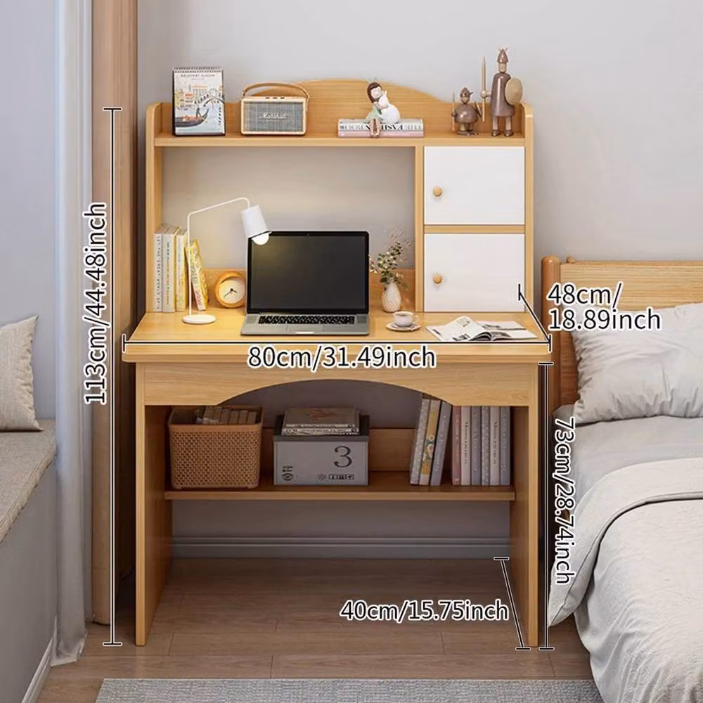 SPETLEK Brown Solid Wood Writing Desk with Storage Shelf – 3