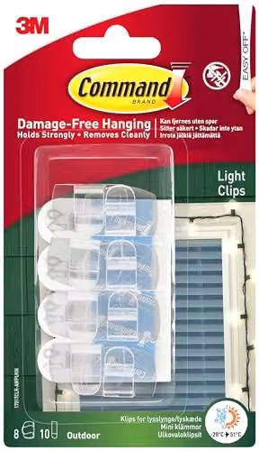 3M Command Clear Outdoor Light Clips with Adhesive Strips in Transparent and White