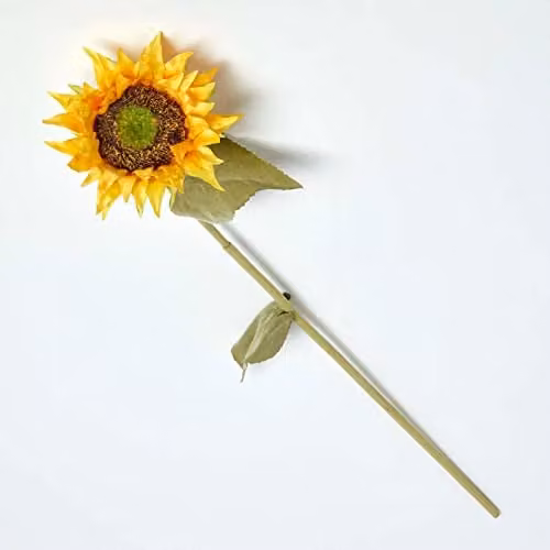 HOMESCAPES Yellow and Green Artificial Sunflower Single Stem Textile Flower, Height: 80 cm
