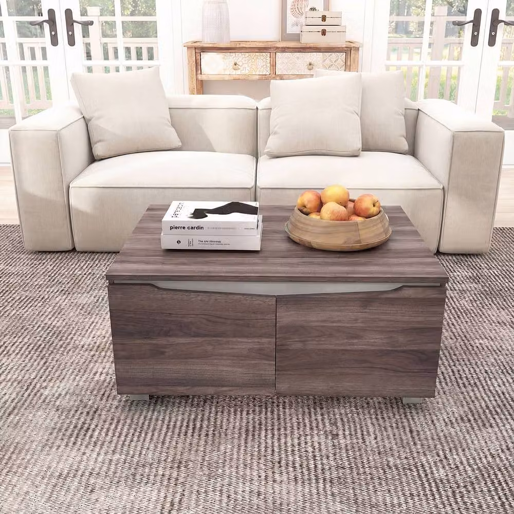 Gymax Dark Brown Coffee Table with 4-Door Cabinet and 2-Way Opening – 3