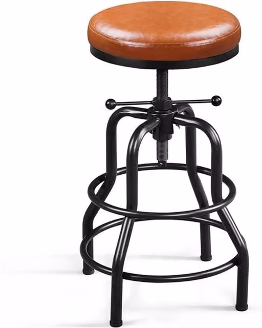 Kelvenix Industrial Adjustable Bar Stool in Brown with Synthetic Leather and Metal Frame