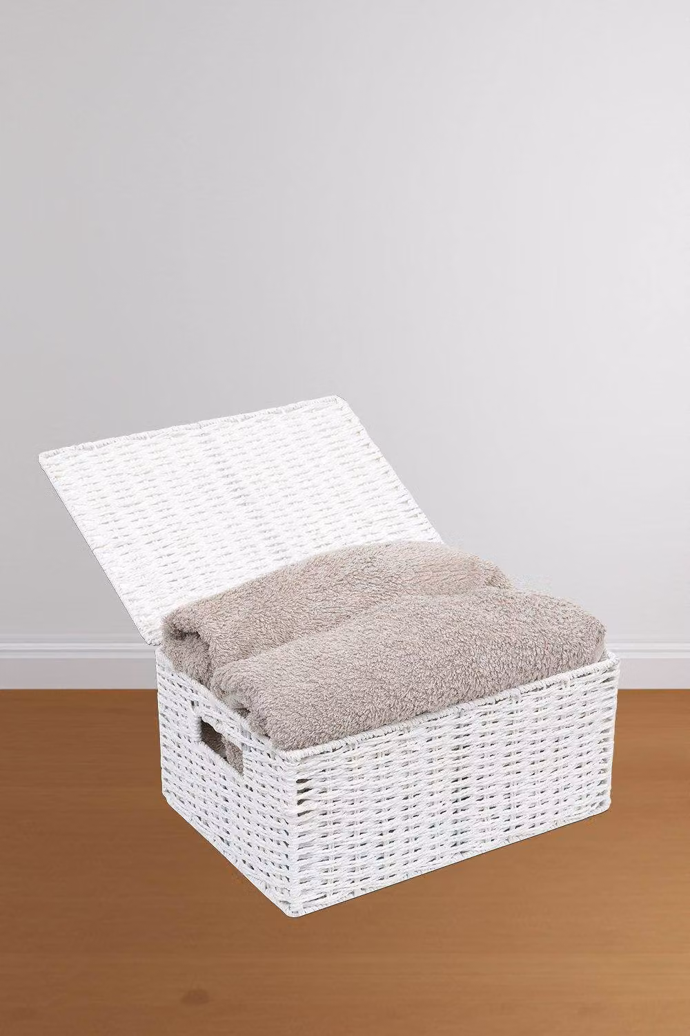 ARPAN White Open Weave Paper Rope Storage Basket with Lid and Handles – 2