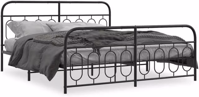 Berkfield Home Metal Bed Frame with Footboard, Black, W: 183 cm, D: 213 cm – 1