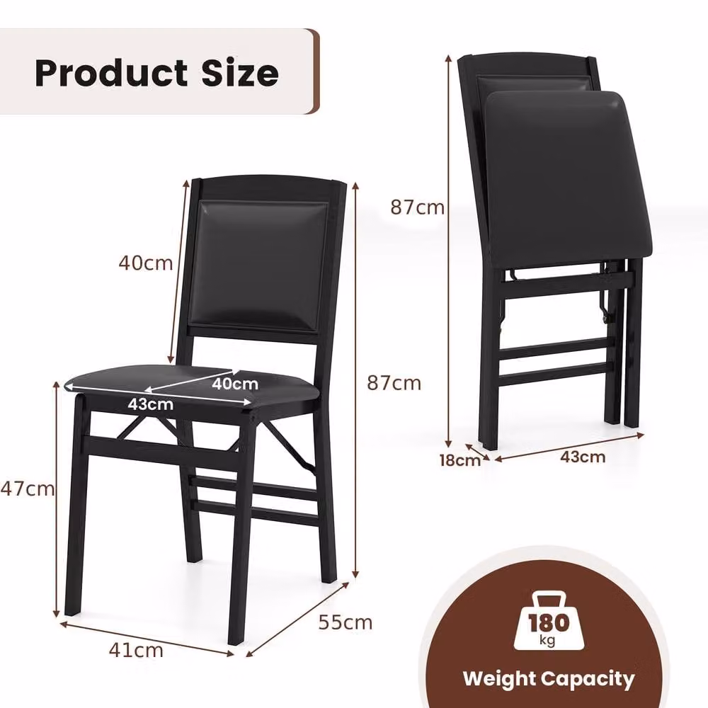 Gymax 2 Pack of Black Folding Dining Chairs with High Backrest and Padded Synthetic Leather Seats – 9