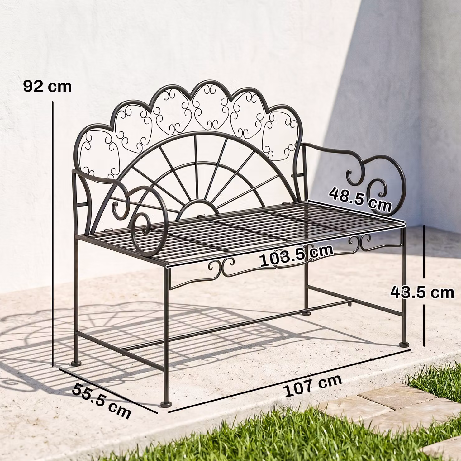 Outsunny Metal Garden Bench Loveseat with Slatted Seat in Matt Black – 3