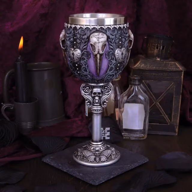 Nemesis Now Edgar Allan Poe Nevermore Raven Goblet in Multicolour, Purple and Silver