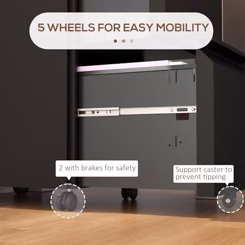 Vinsetto 2-Drawer Mobile Metal Filing Cabinet with Lock and Castors, Black – 5