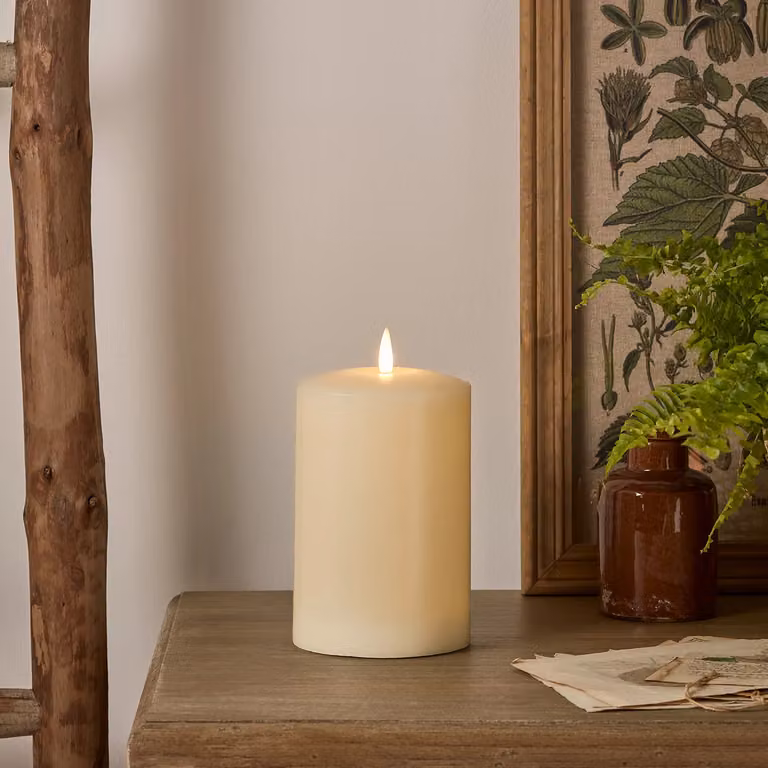 TruGlow® Ivory LED Chapel Pillar Candle with Remote Control, Flicker Effect and Timer, Beige
