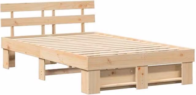 Berkfield Home Bed with Headboard in Brown Solid Pine Wood W/D/H: 140 x 190 x 73 cm