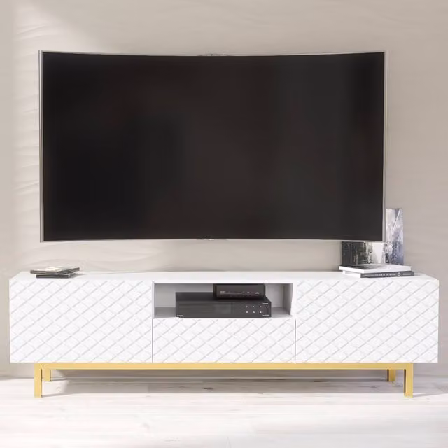 Mex Furniture LTD Diamond Luxe TV Unit in White and Gold, W: 180 cm, D: 35 cm, H: 50 cm – 1