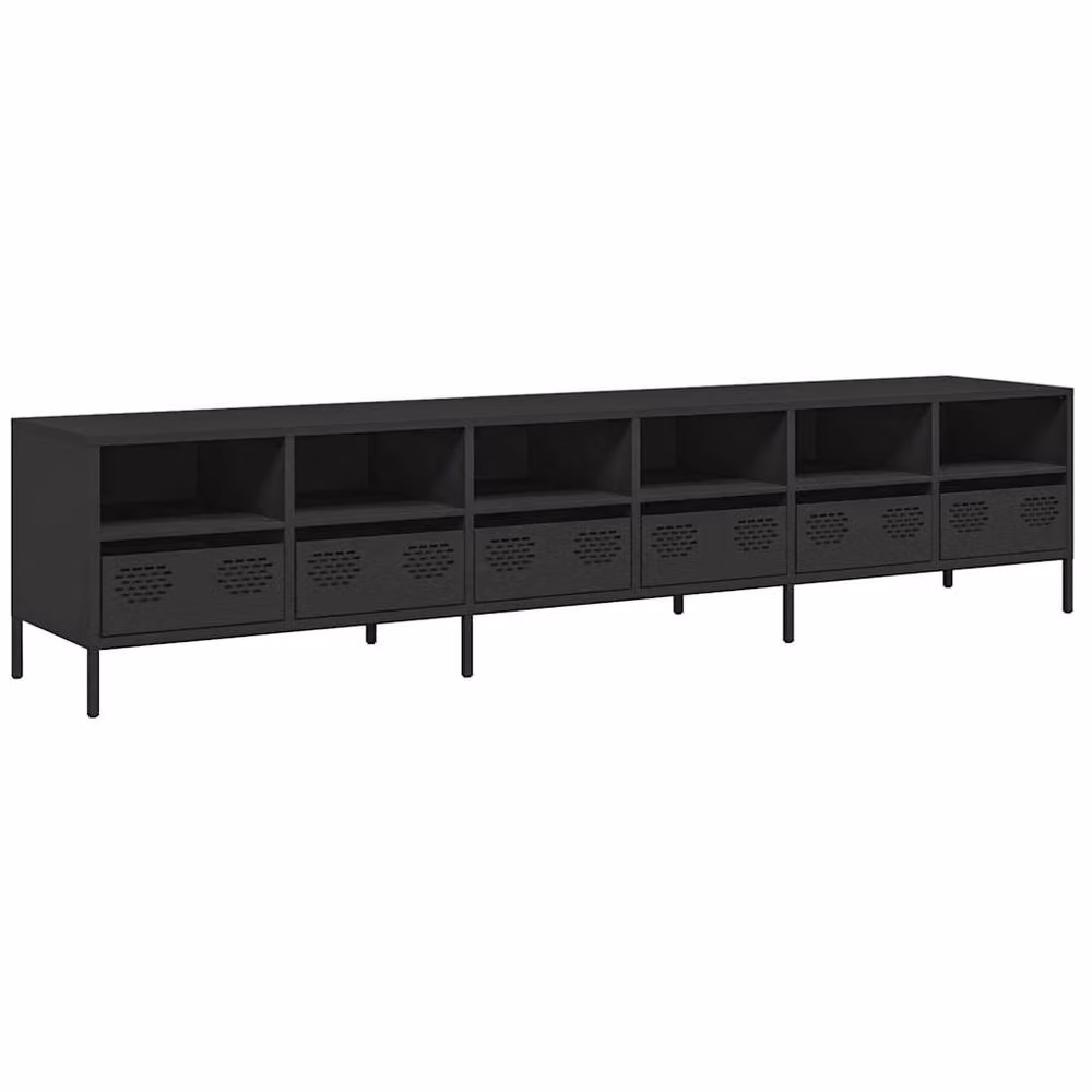 Berkfield Home Black Matt Industrial TV Cabinet in Cold-rolled Steel W: 202 cm, D: 39 cm, H: 43.5 cm – 3