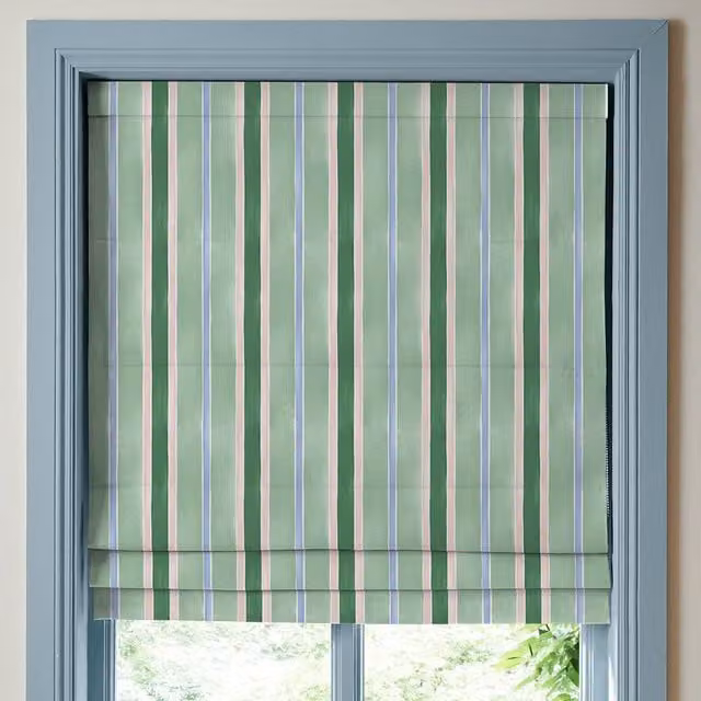 Bluebellgray Seaside Stripe Made To Measure Blackout Roman Blind in Seaglass Blue and Green