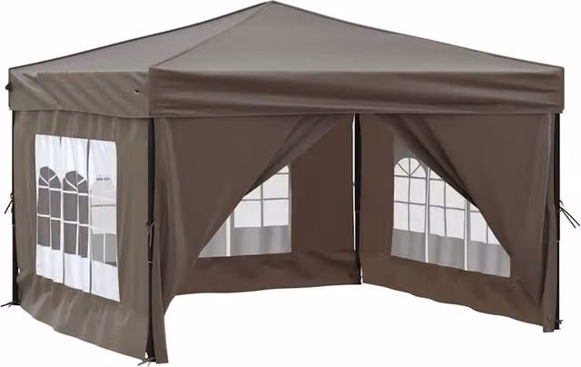 Berkfield Home Decorative Folding Party Tent with Sidewalls, Stone/Taupe, W/D/H: 3 x 3 x 2.45 m
