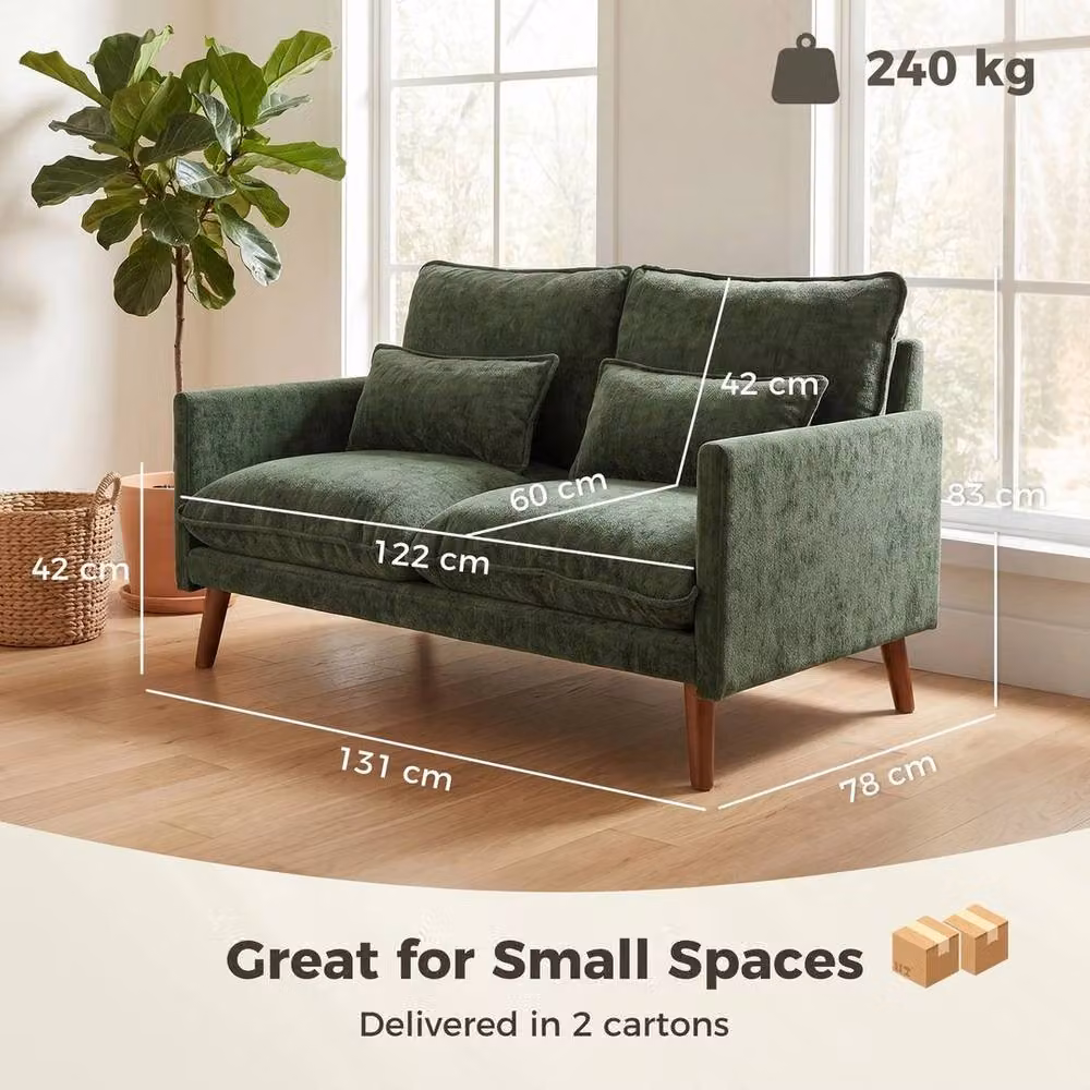 FORGEVIO Modern 2 Seater Velvet Sofa in Green with Spring Core Cushions – 3