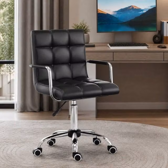 STILVORA Black Synthetic Leather Task Chair with Armrests and Castors
