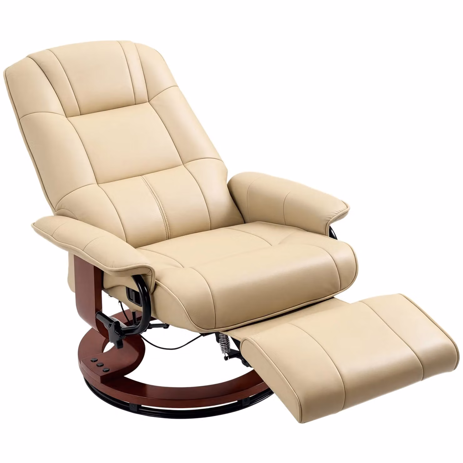 HOMCOM Ergonomic PU Leather Office Recliner Sofa Chair with 360 Degree Swivel and Armrests in Beige – 2