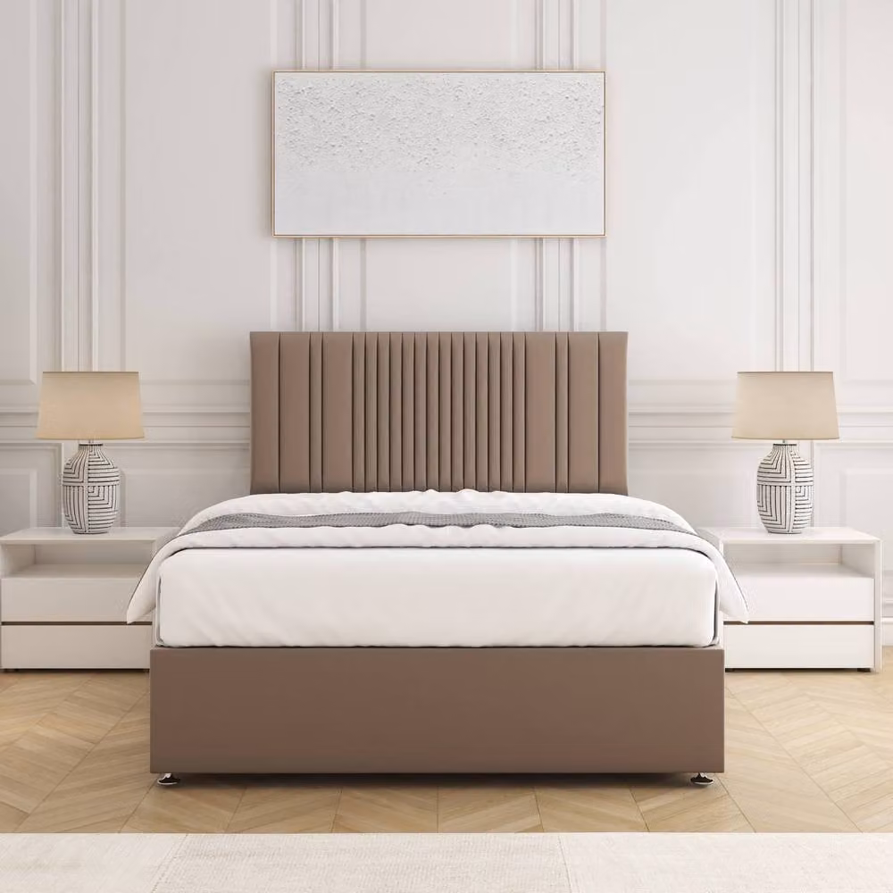 BSSPOKE Florence Divan Bed with 24 inch Headboard in Bronze Plush Velvet, Super King Size